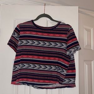 Navy Patterned Zara Cropped T-shirt Size Small